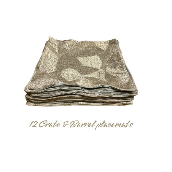 Set Of 12 Crate & Barrel Metallic Gold Textured Placemats 14" X 14" Polyester - Picture 1 of 12